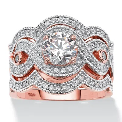 PALM BEACH JEWELRY 2.37 TCW CZ BRIDAL RING SET IN ROSE GOLD-PLATED STERLING SILVER