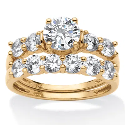 PALM BEACH JEWELRY 2.50 TCW CUBIC ZIRCONIA 18K GOLD-PLATED STERLING SILVER WEDDING BAND SET