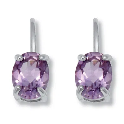 PALM BEACH JEWELRY 2.50 TCW OVAL CUT GENUINE AMETHYST AND CUBIC ZIRCONIA STERLING SILVER EARRINGS