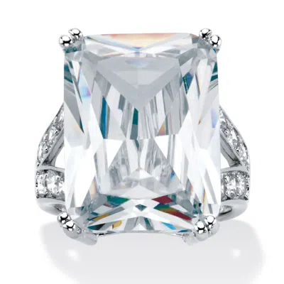 PALM BEACH JEWELRY 27.10 TCW EMERALD-CUT CUBIC ZIRCONIA PLATINUM-PLATED RING