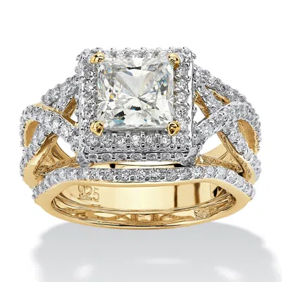 PALM BEACH JEWELRY 2.82 TCW CZ 14K GOLD-PLATED SILVER BRIDAL SET