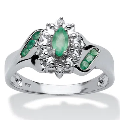 PALM BEACH JEWELRY .38 TCW GENUINE EMERALD AND DIAMOND ACCENT RING PLATINUM-PLATED STERLING SILVER