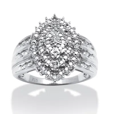 PALM BEACH JEWELRY 3/8 TCW ROUND DIAMOND CLUSTER RING IN PLATINUM-PLATED STERLING SILVER