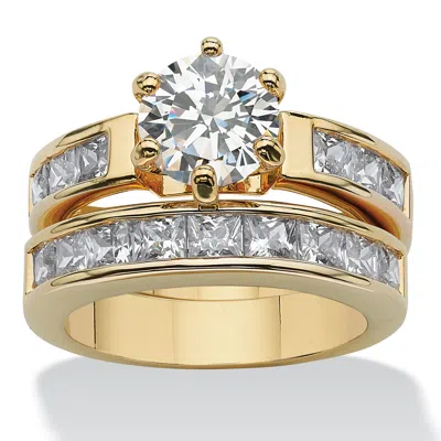 PALM BEACH JEWELRY 4.40 TCW CUBIC ZIRCONIA CHANNEL-SET 2-PIECE BRIDAL SET GOLD-PLATED