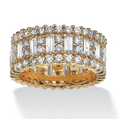 PALM BEACH JEWELRY 4.80 TCW EMERALD-CUT CUBIC ZIRCONIA YELLOW GOLD-PLATED ETERNITY RING