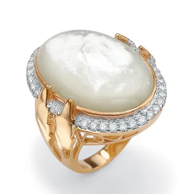 PALM BEACH JEWELRY .60 TCW CUBIC ZIRCONIA AND GENUINE MOTHER-OF-PEARL GOLD-PLATED RING