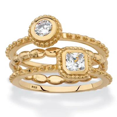 PALM BEACH JEWELRY .62 TCW CZ GOLD-PLATED SILVER STACK RING SET