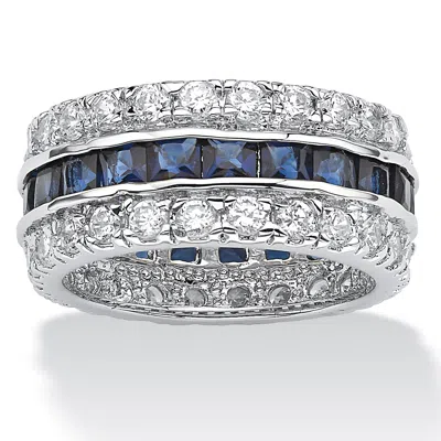 PALM BEACH JEWELRY 6.66 TCW BLUE CZ WHITE CZ ACCENT SILVERTONE ETERNITY BAND