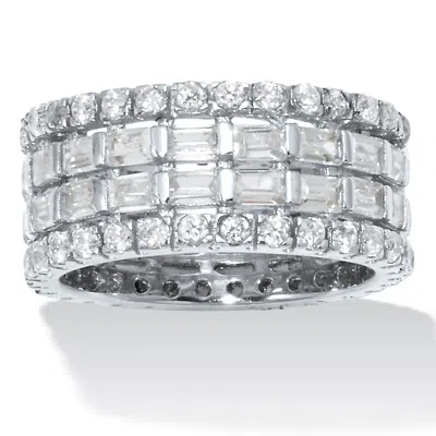PALM BEACH JEWELRY 7.02 TCW BAGUETTE CUBIC ZIRCONIA STERLING SILVER 4-ROW ETERNITY BAND