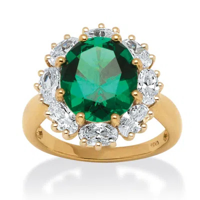 PALM BEACH JEWELRY 7.08 TCW CREATED EMERALD & CZ HALO RING IN GOLD-PLATED STERLING SILVER