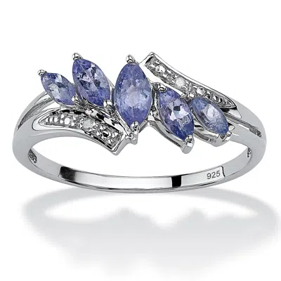 PALM BEACH JEWELRY .77 TCW GENUINE PURPLE TANZANITE WITH DIAMOND ACCENT PLATINUM-PLATED SILVER RING