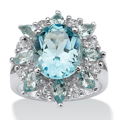 PALM BEACH JEWELRY 8.60 TCW OVAL-CUT GENUINE BLUE AND WHITE TOPAZ RING