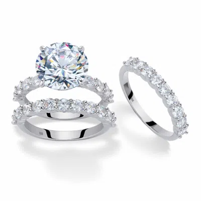 PALM BEACH JEWELRY 9.20 CTTW. CUBIC ZIRCONIA PLATINUM-PLATED BRIDAL RING SET WITH FREE BONUS RING