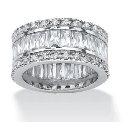 PALM BEACH JEWELRY 9.34 TCW ROUND AND EMERALD-CUT CUBIC ZIRCONIA PLATINUM-PLATED ETERNITY BAND RING