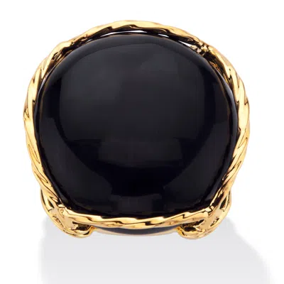 PALM BEACH JEWELRY CABOCHON-SHAPED GENUINE BLACK ONYX YELLOW GOLD-PLATED PILLOW RING