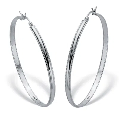 PALM BEACH JEWELRY DIAMOND CUT BEADED EDGE .925 STERLING SILVER HOOPS 2" DIAMETER