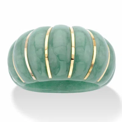 PALM BEACH JEWELRY GENUINE GREEN JADE SOLID 10K YELLOW GOLD SHRIMP-STYLE DOME RING
