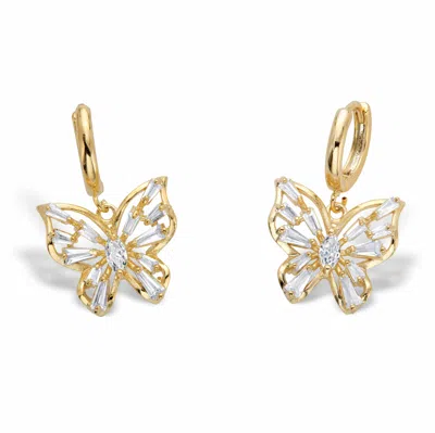 PALM BEACH JEWELRY MARQUISE-CUT AND BAGUETTE-CUT CRYSTAL GOLDTONE BUTTERFLY CHARM EARRINGS 1"