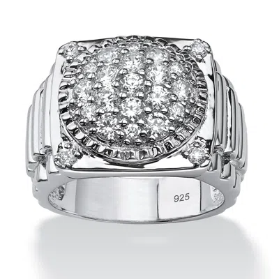 PALM BEACH JEWELRY MEN'S 1.63 TCW ROUND CUBIC ZIRCONIA RING IN PLATINUM-PLATED STERLING SILVER