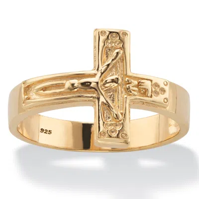 PALM BEACH JEWELRY MEN'S GOLD-PLATED STERLING SILVER HORIZONTAL CRUCIFIX CROSS RING