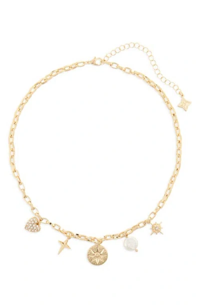 PANACEA PANACEA CRYSTAL & FAUX PEARL CHARM NECKLACE