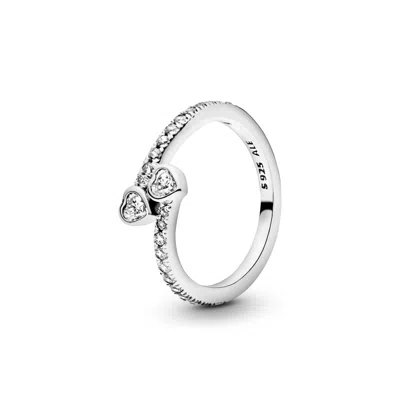 PANDORA CUBIC ZIRCONIA MOMENTS TWO SPARKLING HEARTS RING