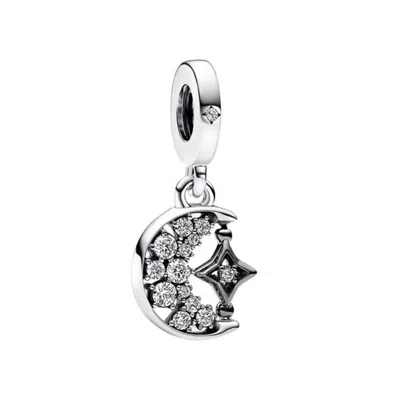 PANDORA PANDORA LADIES STERLING SILVER SPARKLING CRESCENT MOON & SPINNABLE STAR DANGLE CHARM