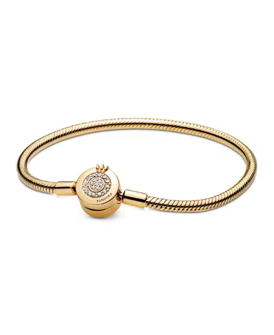 PANDORA MOMENTS CUBIC ZIRCONIA 14K GOLD-PLATED SPARKLING CROWN O SNAKE CHAIN BRACELET