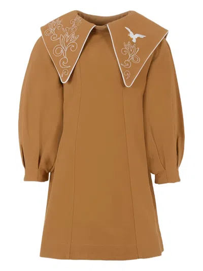 PANGOLINI EMBROIDERED-COLLAR PUFF-SLEEVE DRESS