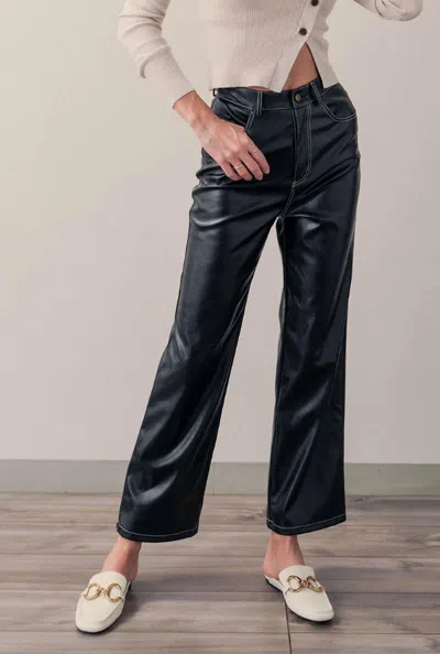 PAPERMOON FAUX LEATHER STRAIGHT LEG PANTS IN BLACK