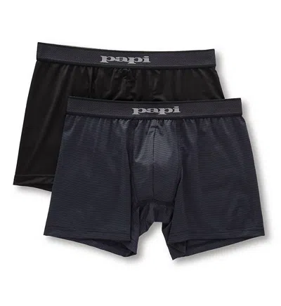 PAPI MEN'S 2-PACK COOL BRAZILIAN BOXER BRIEFS IN BLACK/GREY