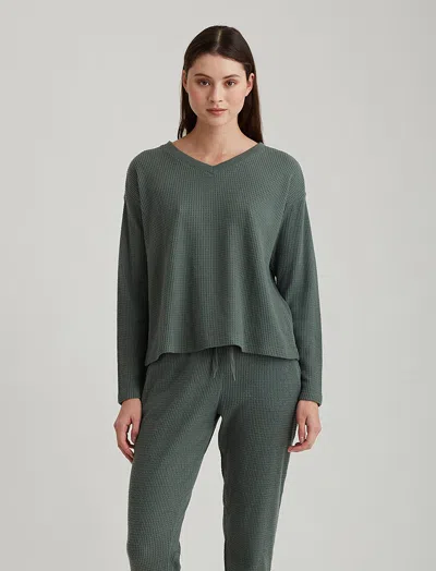 PAPINELLE SUPER SOFT WAFFLE V-NECK LONG SLEEVE TOP