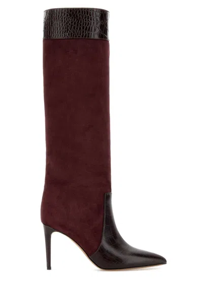 PARIS TEXAS BURGUNDY SUEDE STILETTO BOOTS