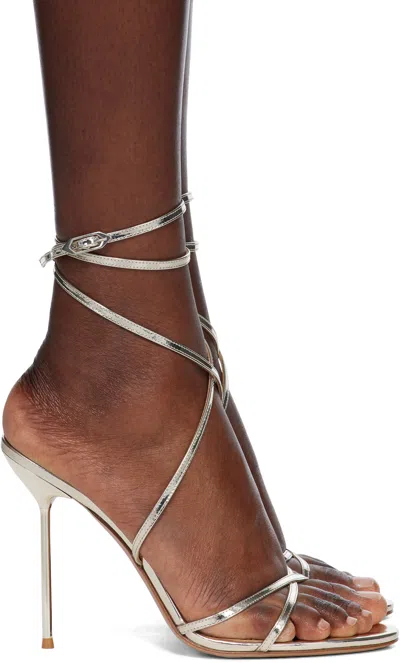 PARIS TEXAS GOLD LIZ LACE UP HEELED SANDALS