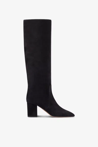 PARIS TEXAS KNEE-HIGH BOOTS IN SOFT OFF-BLACK SUEDE LEATHER