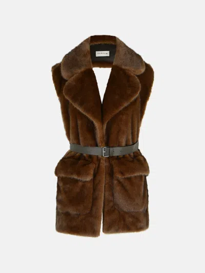 P.A.R.O.S.H BROWN FAUX FUR COAT