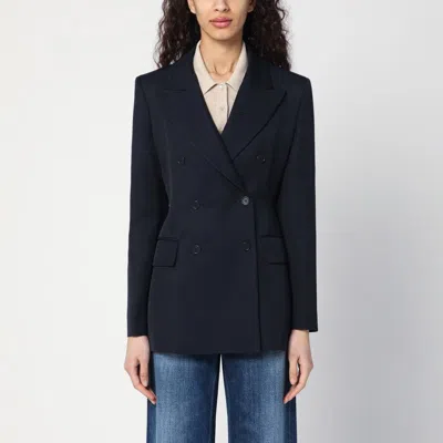 P.A.R.O.S.H P.A.R.O.S.H. NAVY BLUE DOUBLE-BREASTED BLAZER IN LINEN BLEND