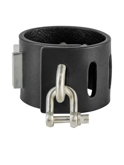 PARTS OF FOUR STERLING SILVER RESTRAINT LEATHER STAPLE-STUD BRACELET