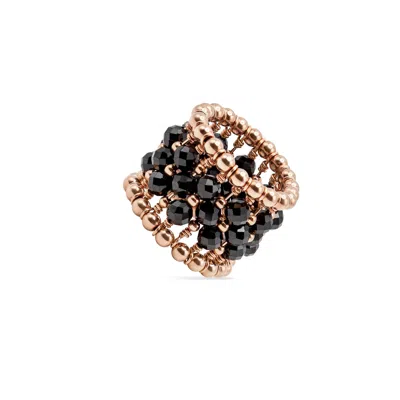 PAS DE MARQUE WOMEN'S BLACK / ROSE GOLD ROSE GOLD-FILLED BLACK SPINEL BEADED RING LA BAGUE