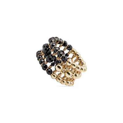 PAS DE MARQUE WOMEN'S GOLD / BLACK GOLD-FILLED BLACK SPINEL BEADED RING LA BAGUE DUO