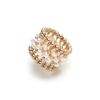 PAS DE MARQUE WOMEN'S GOLD / WHITE GOLD-FILLED FRESHWATER PEARL BEADED RING LA BAGUE