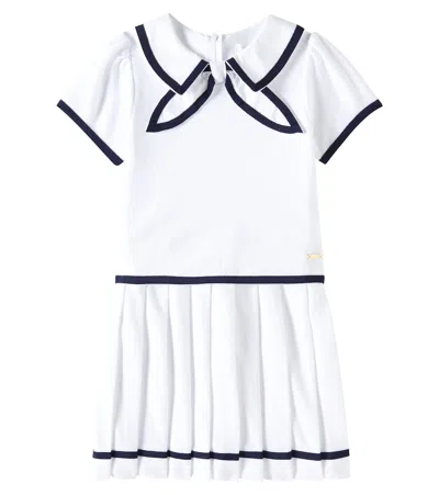 PATACHOU BOW-DETAIL PLEATED COTTON DRESS