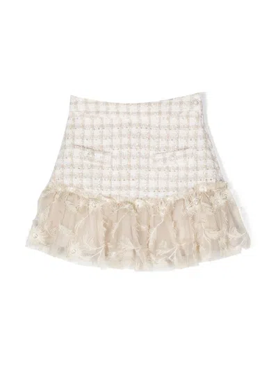 PATACHOU EMBROIDERED-HEM TWEED SKIRT