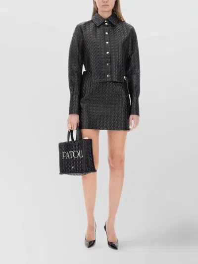 PATOU CROPPED TEXTURED COLLARED JACKET WITH CUFFED SLEEVES