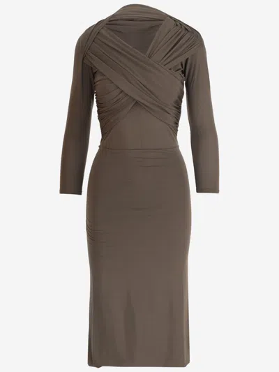 PATOU TAUPE JERSEY WRAP MIDI DRESS