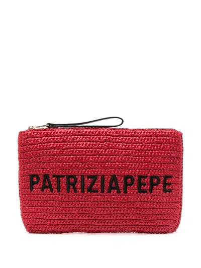 PATRIZIA PEPE LOGO-EMBROIDERED CLUTCH BAG