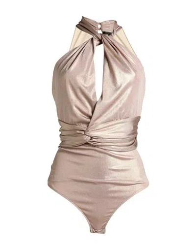 PATRIZIA PEPE SERA PATRIZIA PEPE SERA WOMAN BODYSUIT PLATINUM SIZE 2 POLYESTER, ELASTANE