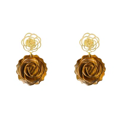 PAT’S JEWELRY WOMEN'S GOLD / BROWN CAMELLIA EARRINGS CLIP ON