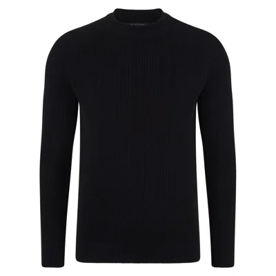 PAUL JAMES KNITWEAR MENS MIDWEIGHT COTTON BYRNE RIBBED MOCK TURTLE NECK JUMPER - BLACK