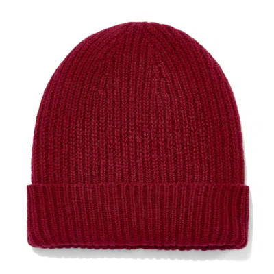 PAUL JAMES KNITWEAR WOMEN'S RED 100% CASHMERE RIBBED BEANIE HAT - CLARET